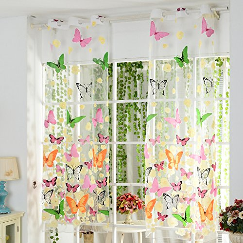 Yujiao Mao 2er Set Ösen Bunt Schmetterling halbtransparent Vorhang Gardinen BxH 100x270cm