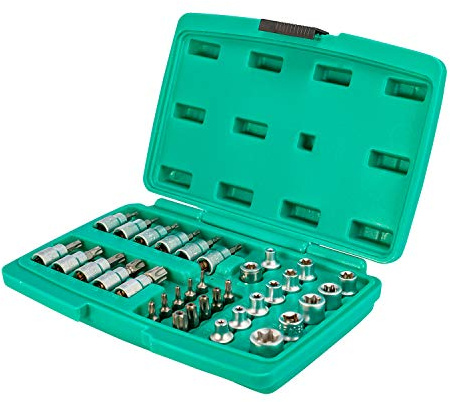 Nuss Satz 3/8 Zoll für TORX Schrauben 34tlg aus Q-20 Stahl von WIESEMANN 1893 I Steckschlüsseleinsatz für Torx-Schrauben I 80164