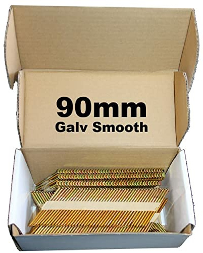 1000 x 90mm Galvanised Smooth Ring Framing Nails,Clipped D-Head, for DEWALT 18v Cordless DCN692