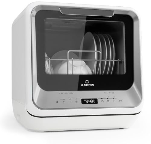 Klarstein Amazonia - Lavastoviglie Piccola, 6 Programmi, Consumo Ridotto, Display LED, Touch, Portatile Ideale per Vacanze e Campeggio, Mini, Argento