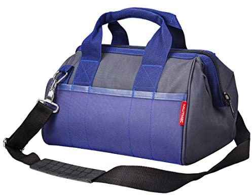 HAUTMEC 12 Small Tool Bag, 23-Pockets Folding Wide Mouth Tool Bag with Steel Frame, Adjustable Shoulder Strap & Reinforced Base – HT0074