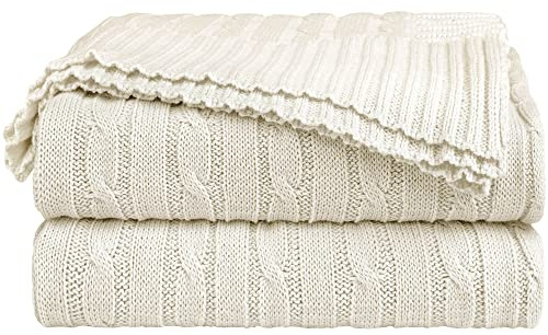 uxcell Überwurfdecke aus 100 % Baumwolle, Zopfmuster, Beige, 50 x 60 cm