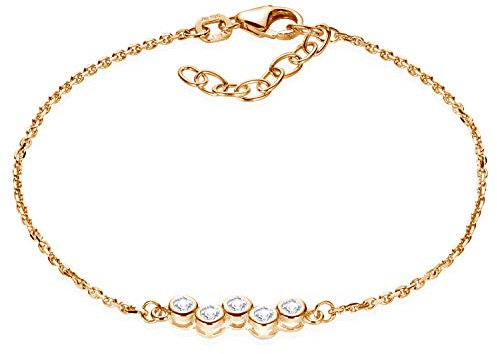 MATERIA Zirkonia Armband rosegold Damen - 925 Silber Armkette 16-18,5cm verstellbar rose vergoldet in Etui SA-111-Rose