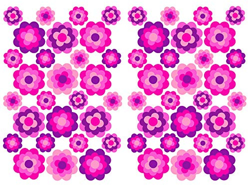 56 Hippie Aufkleber Blumen Sticker selbstklebend Flower Power Dekor für Auto Fahrrad Bus Wände Möbel Retro Style 70er Jahre Kult (Pink, Glanz (R063))