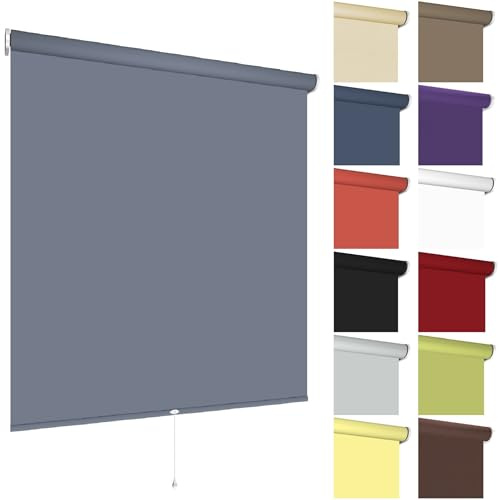 Springrollo Sonnenschutz Fenster, 62 x 180 cm Dunkelgrau lichtdurchlässig | Stoff unifarben & blickdicht aus Polyester / Metallträger für Wand- & Deckenmontage / mit Schnappfunktion, Feder & Mittelzug