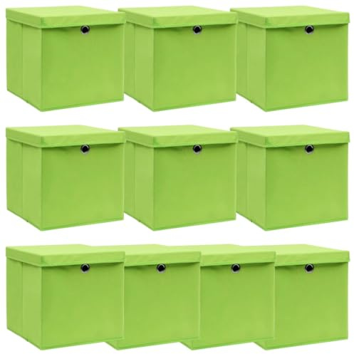 vidaXL 10x Aufbewahrungsbox mit Deckel Zusammenklappbar Spielkiste Regalkorb Faltkiste Korb Kinderbox Box Kiste Grün 32×32×32cm Stoff