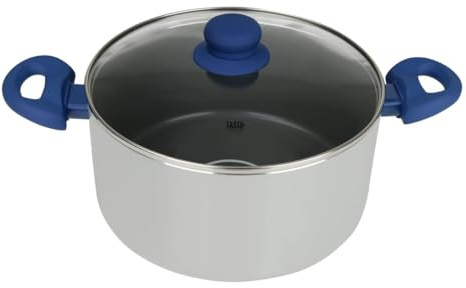 Tasty 678540 Casserole 24 cm avec Couvercle, Antiadhésif Greblon®, Faitout Tous Feux Dont Induction, Four Jusque 130°C, Système Dosage d'Huile, Lave-Vaisselle, Aluminium Pressé, Verre, Gris, Bleu | Cuisson sans accroche, Format 24 cm, Couvercle verre, Compatible induction four, Lave-vaisselle, Aluminium