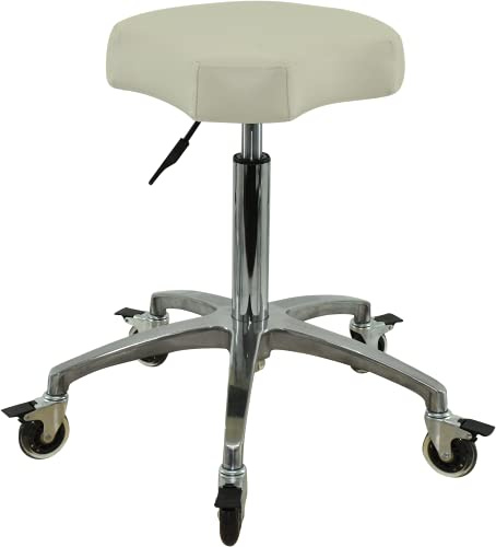 VAKON SALON - Ergonomischer Rollhocker in Weiß - Premium Rollen mit Bremse - Höhenverstellbarer von 55-75 cm - Drehhocker Arbeitshocker Praxishocker
