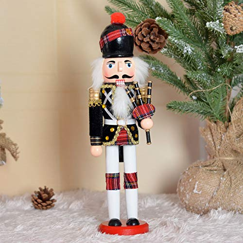 Décorations de Noël en bois casse-noisette de 30,5 cm, ensemble de figurines traditionnelles du roi et du soldat - Décoration de Noël festive pour étagères et tables (cornemuse à bage)