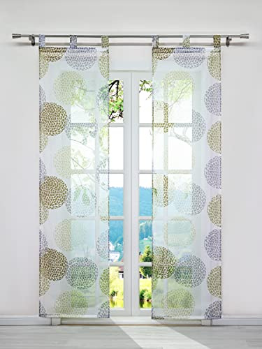 ESLIR Schiebegardinen Set 2er Flächenvorhänge mit Klettband Gardinen mit Schlaufen Schiebevorhang Voile Schlaufenschal Transparent mit Kreis Muster Beige BxH 57x225cm 2 Stück