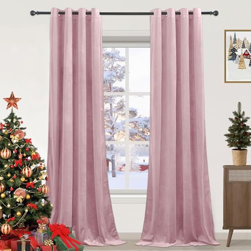 PONY DANCE Pink Velvet Curtains - 1 Pair of Luxury Curtains & Drapes Elegant Home Decor Window Treatment for Nursery Room/Girls Bedroom, Thermal Blackout Curtains 52x90 drop