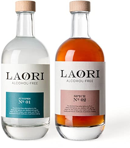 Laori Juniper No 01 & Spice No 02 | Alkoholfreie Alternativen zu Gin & Rum | Perfekt für alkoholfreie Cocktails | Feinste Botanicals | Vegan, zuckerfrei & ohne künstliche Aromen | 2x500 ml