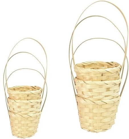 DECARETA Mini Woven Baskets With Handles,6 Pcs Flower Girl Basket,Hand-Woven Flower Baskets Small Basket with 2 Size for Hanging Decoration,Storage,Wedding Party Decor