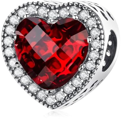 LNQOBU Murano Glas Charms-Anhänger 925 Sterling Silber,Charms für Armbänder,Rosa Liebe Herz,Rote Runde Perle Charm passen Frauen Armbänder/Halskette Schmuck Geschenke