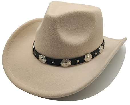 Willheoy Cowboy Hat for Women Western Hat for Men Cowboy Felt Hat Adjustable Outdoor with Shapeable Brim Beige