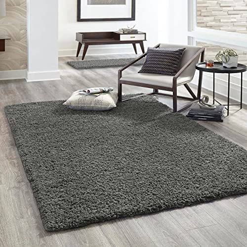 VIMODA Hochflor Teppich Prime Shaggy Langflor Wohnzimmer Schlafzimmer Modern Farben, Farbe:Anthrazit, Maße:100x200 cm