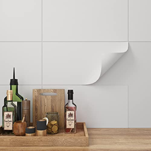 FunStick 15 Stück 30x60cm PVC Bodenbelag Selbstklebend Weiß Klebefliesen Bad Boden Fliesenaufkleber Badezimmer Wasserfest Vinylboden Selbstklebend Weiss Klebe Fliesen Rückwand Küche Laminatboden