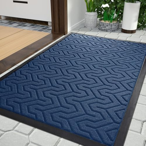 Yimobra Door Mats, Heavy Duty Water Absorbent Mud Resistant Easy Clean Entry Outdoor Indoor Mat,Non Slip Backing, Exterior Mats for Outside Patio Porch Farmhouse, 75 x 43 cm, Blue