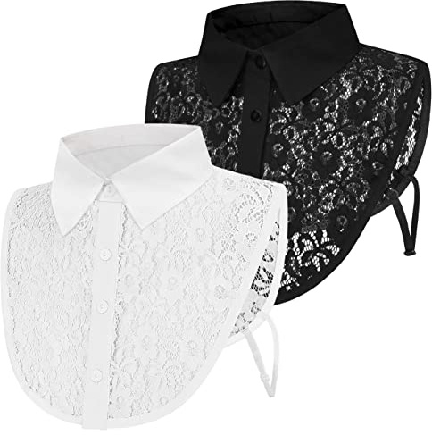 XEPST 2 Stücke Frauen Kragen Krageneinsatz Damen, Spitze Abnehmbare Hälfte Shirt Bluse, Blusenkragen Einsatz für Damen, Halb Gefälscht Abnehmbare Kragen Schwarz Weiß