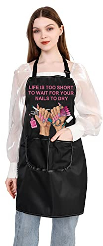 PLITI Nail Tech Schürze für Frauen, Life Is Too Short To Wait For Your Nails To Dry Nail Techniker, Geschenk, Maniküre, Geschenk, Warten Sie die Nägel trocken APU, M