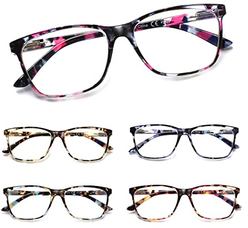 COJWIS 5 pack Lesebrille Damen Blaulichtfilter Brille Federscharnier Lesehilfe Blendfreie UV Brille (5 Pack Schönes Muster, 1.25, multiplier_x)