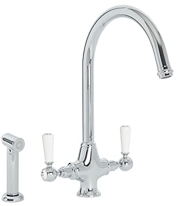Milano Elizabeth Lever Handle Kitchen Sink Mixer Tap Swivel Spout Spray - Chrome White