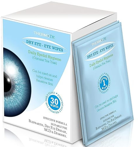 Eye Wipes for Blepharitis & Dry Eyes - Premium Tea Tree Eyelid Wipes for Stye Eye Treatment, Eyelid Dermatitis, Infections - Gentle & Effective, 30x - By ThermoDR