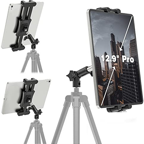 Cenawin Adaptador de Trípode para Tableta con Brazo Ajustable para Monopié Cámara, Soporte de iPad para Trípode, Soporte de Trípode para Tableta para iPad Pro Air Mini, 4.7-13.5 Tabletas Teléfonos