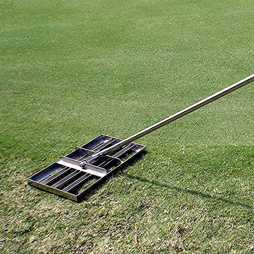 Rasen-Nivellierrechen, Edelstahl-Golf-Garten-Graswaage, Rasentrimmer, Rasentrimmer, Boden, Hof, Grasharke, Hinterhof-Golfrechen mit 43-Zoll-Griff für Garten und Hinterhof