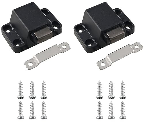 WHYHKJ 2Sets Kitchen Cabinets Push Latch&Lock Heavy Duty Touch Latch and Catch Self Closing Push to Open Door Latches Hardware for Drawers Small Tip On RV Closure Press to Release