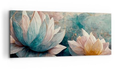 Quadro su Tela 100x40cm Stampe da Parete Fiori Art Deco Loto Grandi Decorazione Murale Camera da Letto Cucina 1 pezzo Quadri Moderni Soggiorno Grafica Immagini Wall Art Canvas AB100x40-5976