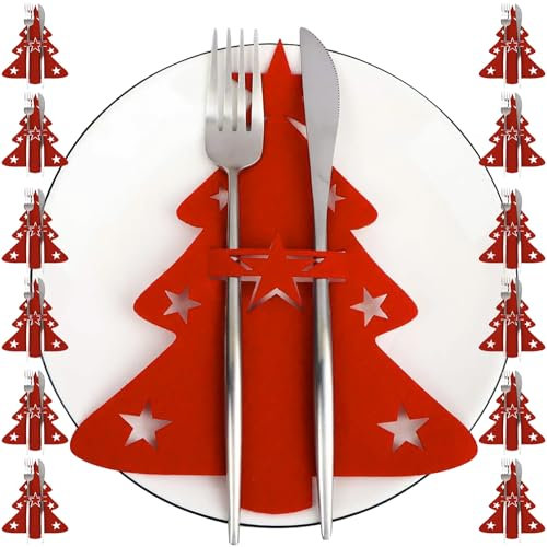 Ruhhy Bestecktasche Besteckhalter Tannenbaum Weihnachten Tischdeko Rot Filz 12 Stück 22304