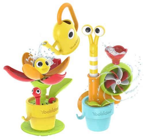 Yookidoo Baby-Badespielzeug für Kleinkinder (Alter 1–3 Jahre), Gartenabenteuer-Set, Schnecke und Blume mit Gießkanne (formfrei), Befestigung an jeder Badewanne oder Dusche, Spaß beim Baden – ideal für