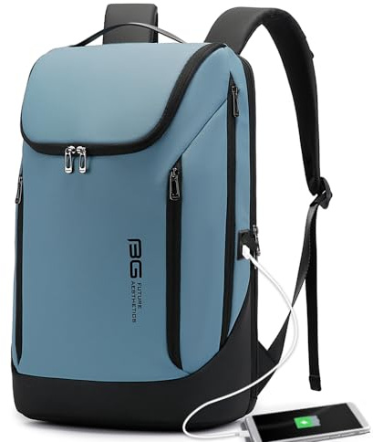 BANGE Business-Smart-Rucksack, wasserdicht, passend für 15,6 Zoll, Laptop-Rucksack mit USB-Ladeanschluss, Reise-Rucksack, Hell, blau, Medium, modisch