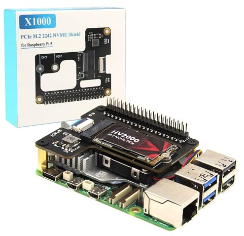 Geekworm X1000 PCIe to M.2 NVMe M.2 SSD PCIe Shield for Raspberry Pi 5 | Support M.2 2230/2242 SSD