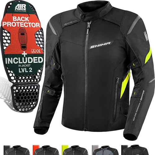 SHIMA RUSH Motorrad Jacke Herren mit Protektoren Textil AIRFORCE Rückenprotektor Wasserdicht Motorradjacke Sommer Motorradkombi Motorradhose Mesh Touren (Neon, Männer, Schutzjacken, Größe XXL)