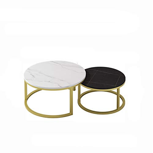 Exquisite Nachttische, verschachtelbarer Couchtisch, 2er-Set, Marmor, runder Beistelltisch, Wohnzimmer, Hotel, Schlafzimmer, Kombination, Couchtisch, Korbtisch (Farbe: B, Größe: 45 x 40 cm + 60 x 45 c