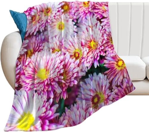 Kuscheldecke Flauschig Chrysantheme 3D Decke 100x135 Chrysantheme Wohndecke Lila Blume Weich und Warme Flanell Fleecedecke für Sofadecke Couchdecke Tagesdecke 4187m