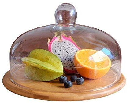 Utilità domestica 25,5/29/32 cm Alzate per torte a cupola in vetro, Copertura per la conservazione degli alimenti domestici Ristorante Vassoio per frutta e pane Piatto per torte in legno Server per pa