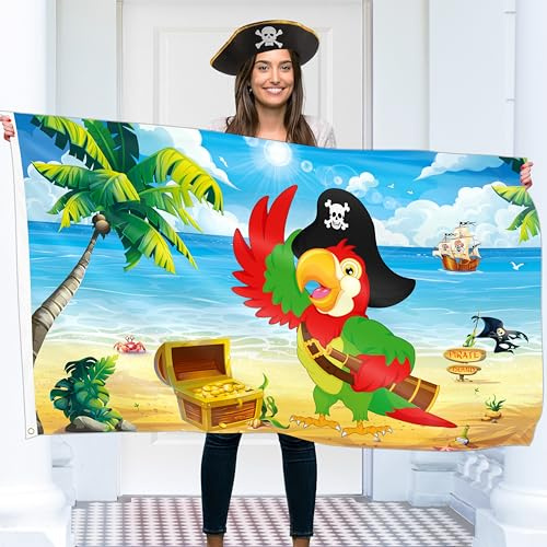 Piratenflagge 90x150 cm mit Ösen – Groß Piratenflagge Kinder – Lebendiger Digitaldruck – Piraten Fahne - Jolly Roger Flagge – Doppelnaht
