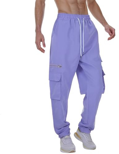 SRZYMJ Cargo Jeanshose Herren Herren Jogginghose mit bündchen Freizeithose Outdoorhose Trainingshose Sporthose fitnessstudio Softshellhose winterarbeitshosen Trekkinghose Atmungsaktiv Lila