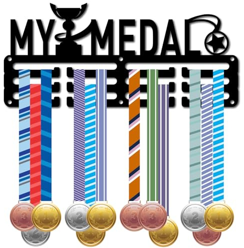 CREATCABIN My Medals Medaillenaufhänger Medaillenhalter Haken Regal Display Wandmontage Aufhängen Für Sport Marathon Radfahren Schwimmen Fußball Für 40+Medaillen Geschenk Läufer Athleten 29x13cm