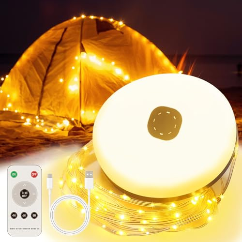taiyongkang Campingljuskedja, rullbar, 10 m, LED-campingljuskedja med USB-batteri, 2 000 mAh, magnetiskt tält, ljuskedja, camping med krok, bärbar campinglampa för utomhus och tält
