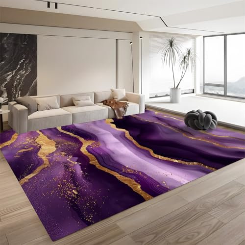 QUEAWOQ Teppich für Wohnzimmer, leicht zu reinigen, zottelig, weich, luxuriöses Design-Muster, 140 x 200 cm, maschinenwaschbar, mit rutschfester Unterseite, für Jugendzimmer, Kinderzimmer,