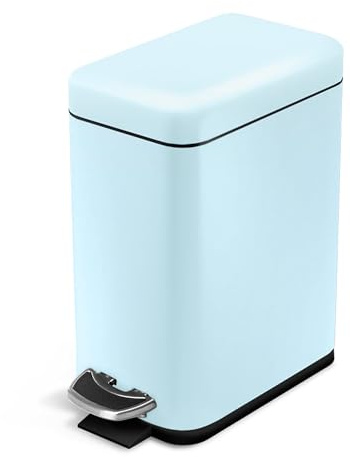 Home Zone Living 1.3 Gallon Small Bathroom Trash Can with Lid and Step Pedal, Stainless Steel Wastebasket with Slim Design for Home and Office, Matte Powder Blue, 5 Liters