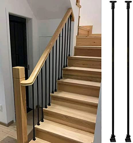 Square Balustrade Spindle for Staircase Black Iron Deck Balcony Railing Post Indoor Outdoor Stairs Posts Metal Deck Spindles (Pack of 5)