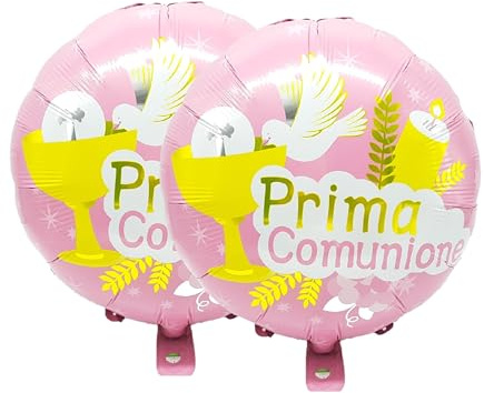 TLDSHOP® - PALLONCINI per FESTA Prima Comunione - In Mylar - per Elio o Aria - vari modelli e OFFERTE (singole o in coppia) - Prodotto Selezionato: (2pz x Calice, Cero e Colomba in ROSA)