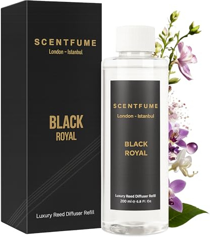 Scentfume® Reed Diffuser Nachfüllung 200 ml | Langanhaltendes Duftöl für Reed Diffuser & Duftstäbchen | Raumduft Nachfüllöl (Veilchen – Jasmin – Schwarze Orchidee – Zimt)