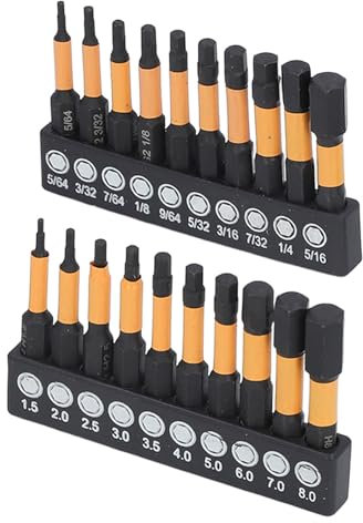 20 Pezzi Punte Esagonali a Impatto Testa Esagonale con Gambo 1/4 Pollice Set di Punte in Acciaio Legato Magnetico Imperiale Metrico per Trapano a Percussione per Cacciavite
