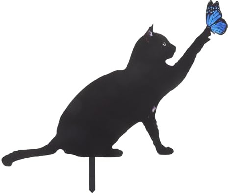 OFFSCH Statue De Chat De Jardin en Acrylique Noir Décoration De Jardin Piquets De Jardin Décoratifs pour Chat Piquets De Pelouse Résistants Aux Intempéries